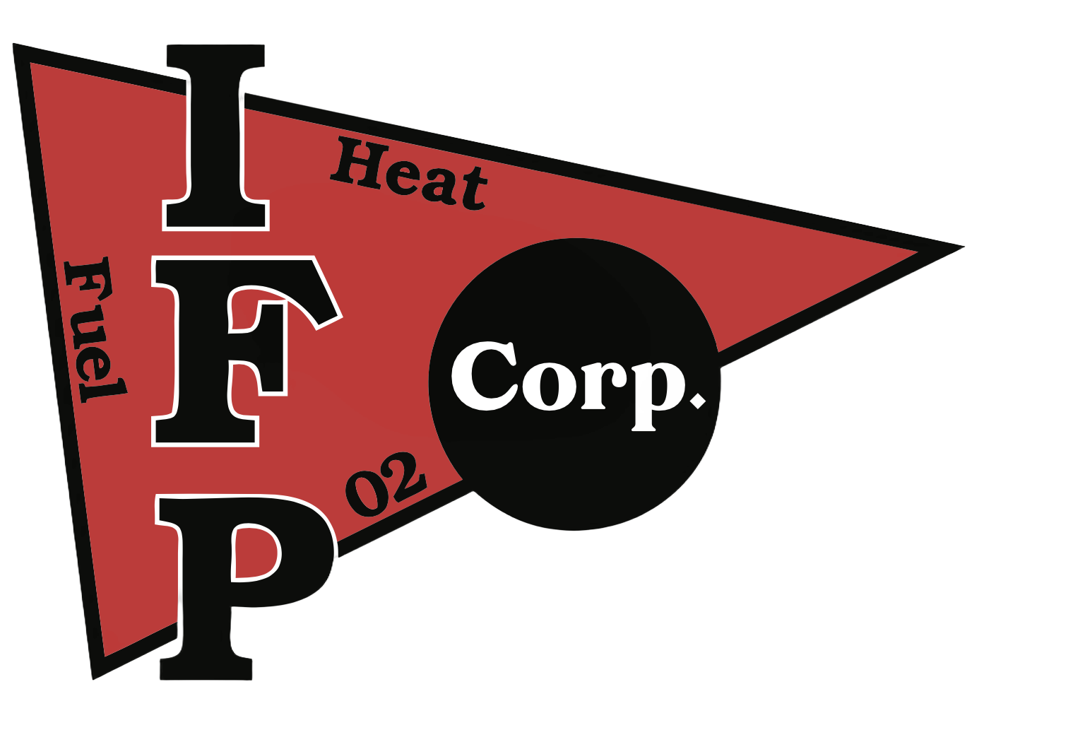Remove the white background from this logo image, making it transparent. Keep all the logo elements intact — the red pennant shape, the IFP letters, the black circle with "Corp.", and all text.